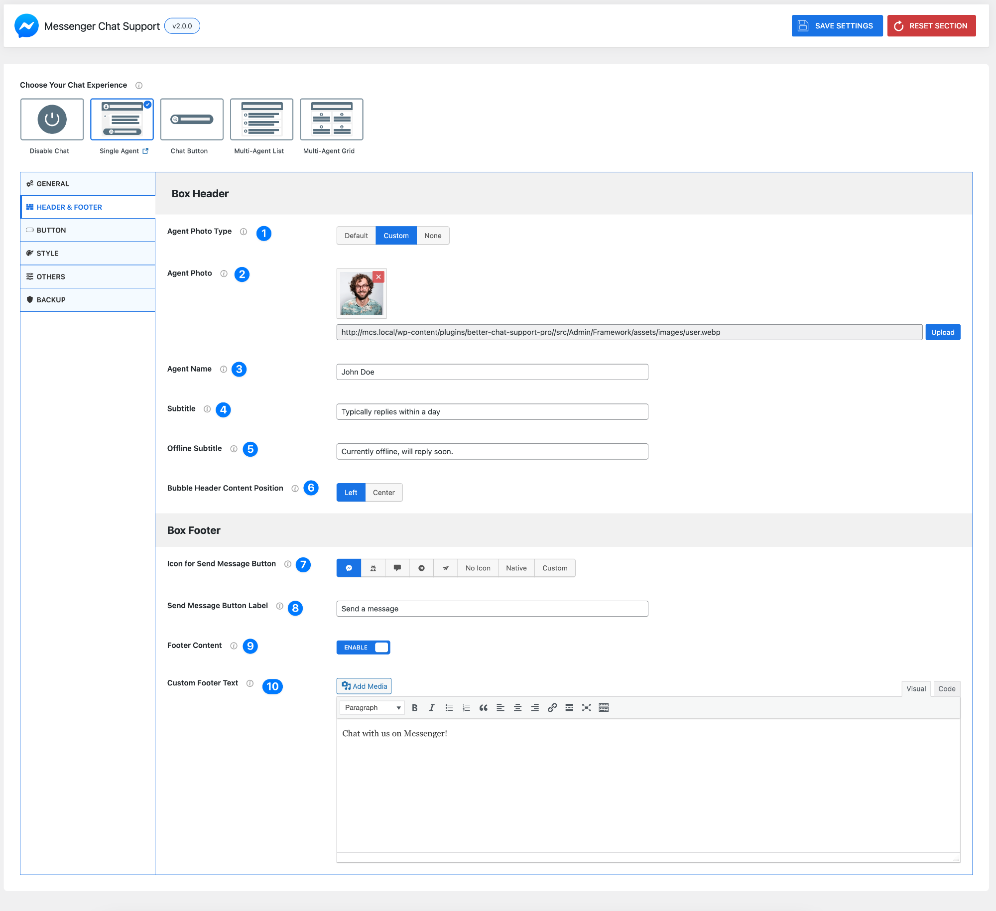 Header and Footer Single Agent